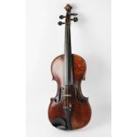 A German violin by Ignaz Storch of Wolfersdorf, late 19th century, with two piece back and dark