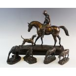 After David Geenty (British, 20th century), a bronze patinated resin model of a mounted huntsman
