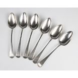 Six George III Old English pattern silver spoons by Robert Crossley, London 1798, each with