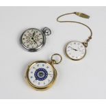 A gold plated 'Ottoman' open face pocket watch, the white enamel decorated with blue 'Evil Eye'