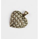 A 9ct gold diamond set heart shaped pendant, comprising thirty-six round mixed cut diamonds, (each