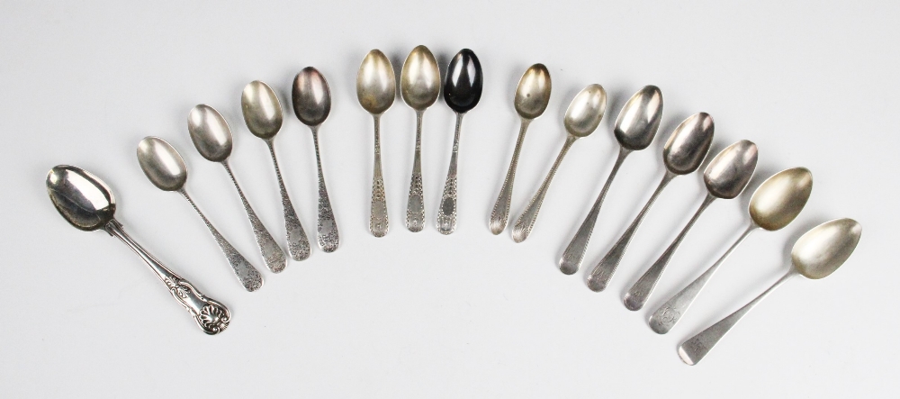 A selection of George III and later silver teaspoons, to include three by Thomas Northcote, London