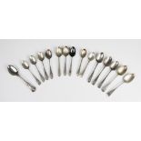 A selection of George III and later silver teaspoons, to include three by Thomas Northcote, London