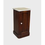 A Victorian mahogany marble top pedestal pot cupboard, the rectangular white marble slab top above a
