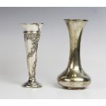 A George V silver posy vase by Charles Edwin Turner, Birmingham 1912, of baluster form with long