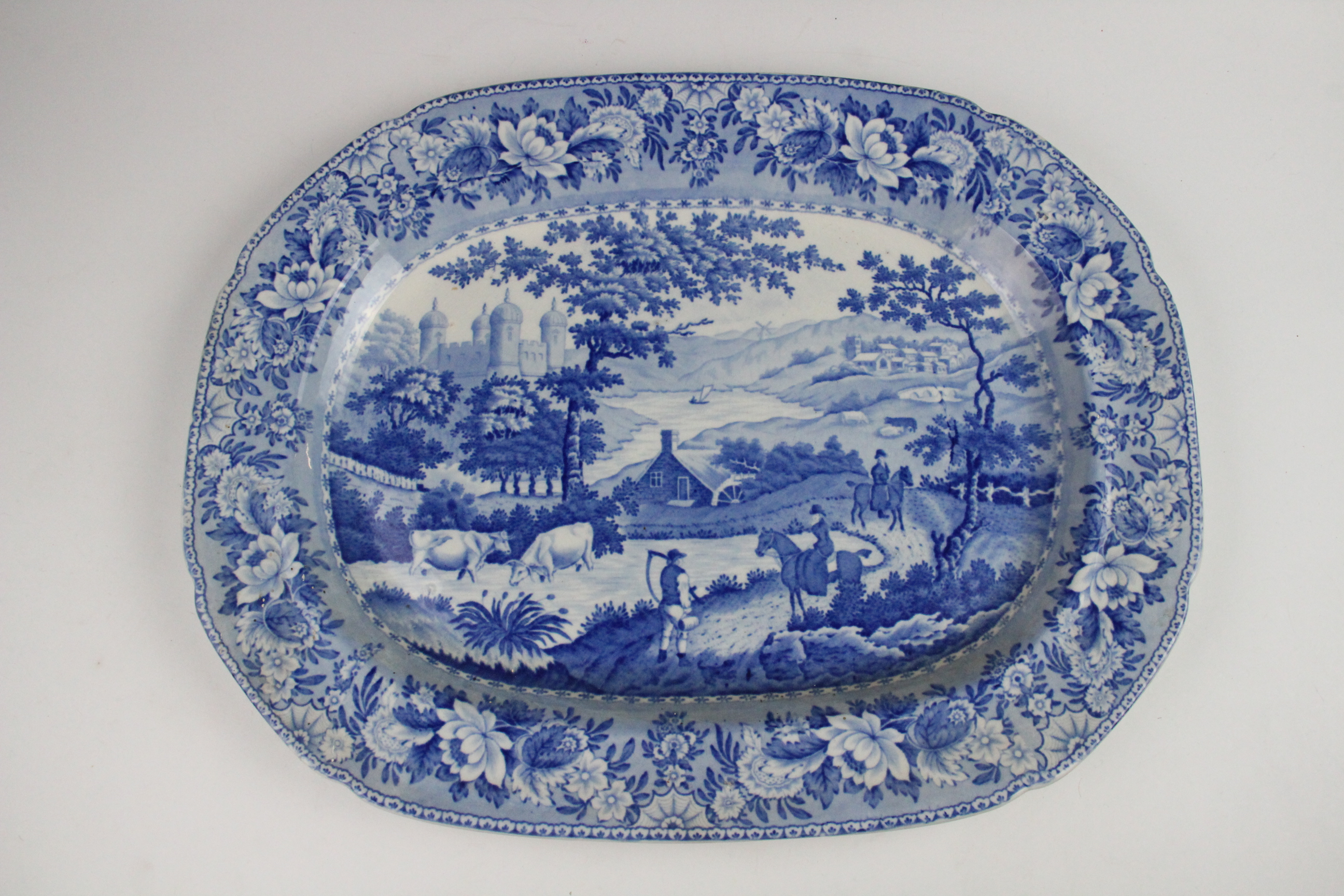 An Adams blue and white pearlware meat plate, 19th century, transfer printed with lions in a - Image 7 of 8