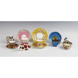 A selection of Royal Crown Derby porcelain, to include; a yellow ground tea cup, saucer and side
