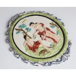 A late 18th century pearlware plaque, circa 1790, of oval form decorated in relief depicting the