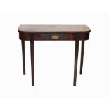 A George III mahogany side table, the 'D' shaped top above a single frieze drawer, raised upon