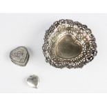 A late Victorian silver heart shaped pill box by Adie & Lovekin Ltd, Birmingham 1900, with