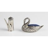 An Edwardian novelty silver pin cushion in the form of a swan by Adie & Lovekin Ltd, Birmingham