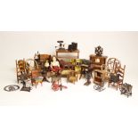 A collection of dolls house furniture, mid to late 20th century, to include a glazed shop counter,