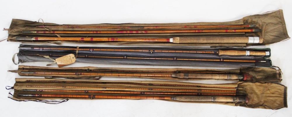 A collection of four fishing rods, comprising; A C. Farlow & Co Ltd two-piece split cane 'Jubilee'