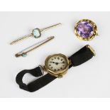 A lady's vintage 9ct gold wristwatch, case 24mm diameter, dated London 1926, manual wind movement,