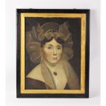 English school, 19th century, Oil on canvas, A lady in a silk bonnet, Unsigned, 45cm x 34.5cm,