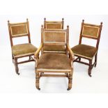 A set of eight late Victorian honey oak and upholstered dining chairs, each chair with turned