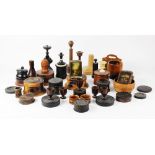 An extensive collection of treen pieces, 19th century and later, to include turned lidded and open