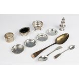 A selection of silver tableware to include four silver nut dishes by Stokes & Ireland Ltd, Chester