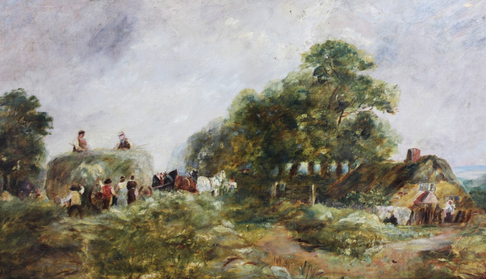 English school (19th century), Oil on canvas, A hay cart by a country cottage, Unsigned, 34cm x - Image 2 of 2