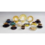 A collection of Royal Worcester cabinet cups and saucers, to include; jewelled examples, yellow,