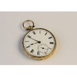 A Victorian 18ct gold open face pocket watch, the white enamel dial with Roman numerals and