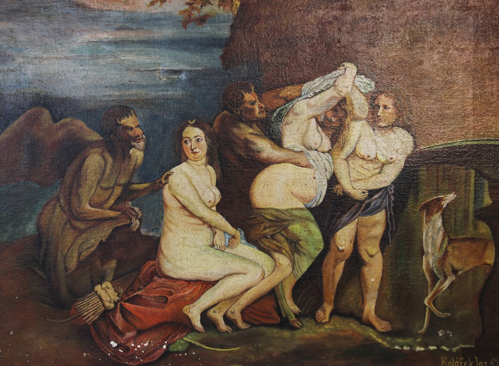 Josef Kolá?ek (Czechoslovakian), Oil on canvas, An adaption of the rape of Europa, Signed and