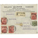 1929 - Raccomandata per la Svizzera con 4 es. Emanuele Filiberto C. 75 + Floreale C. 25, n. 200 +