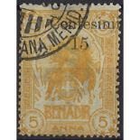 1905 - Somalia - Leone sovrastampato C. 15 su 5. arancio n. 8 usato, ridentellato a destra ed in