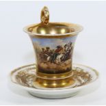 TAZZA Impero con piattino in porcellana dorata e dipinta a mano raffigurante "Campagna