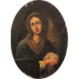SCUOLA SICILIANA DEL XVIII SECOLO OLIO su tela "Madonna addolorata" (vecchia rifoderatura).