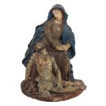 IMPORTANTE SCULTURA in terracotta policroma raffigurante "Pieta'". Caltagirone XVIII secolo