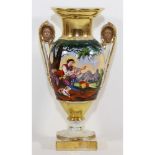 VASO Impero in porcellana bianca decorata a mano raffigurante "Paesaggio con personaggio" e