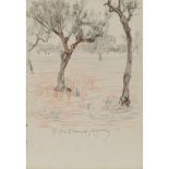 PIETRO DE FRANCISCO (Palermo 1873 - Mentone 1969) DISEGNO a matita colorata su carta "Paesaggio