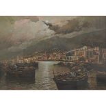 RICCARDO COLUCCI (Napoli 1931) OLIO su tela "Paesaggio notturno con barche", firmato in basso a