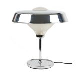 DESIGNER ITALIANO ANNI '50 LAMPADA da tavolo in acciaio e vetro satinato. Misure: h cm 42