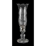 CANDELIERE in cristallo Baccarat con boccia in vetro inciso. XX secolo Misure: h cm 40