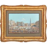 PITTORE NAPOLETANO DEL XIX SECOLO TEMPERA su carta "Piazza del Mercato (gia' Foro Magno) a Napoli"