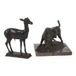DUE SCULTURE in metallo raffigurnti "Toro" e "Antilope". Italia primi '900 Misure: cm 20 x 20 h cm