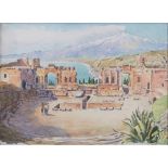 SABATINO MIRABELLA (Taormina (ME) 1902 – 1972) ACQUARELLO su carta "Teatro greco di Taormina con