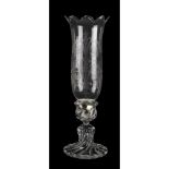 CANDELIERE in cristallo Baccarat con boccia in vetro inciso. XX secolo Misure: h cm 40