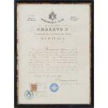 DIPLOMA del 1897 "Macchinista in prima della Marina mercantile italiana". Misure: cm 41 x 31