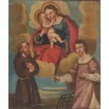 SCUOLA ITALIANA DEL XVIII SECOLO OLIO su tela "Madonna con Bambino e Santi". Misure: cm 70,5 x 59,5