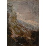 FEDERICO ROSSANO (Napoli 1835 - 1912) OLIO su tavoletta "Paesaggio montano", firmato in basso a