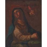 PITTORE SICILIANO DEL XVIII SECOLO OLIO su tela "Madonna degli Angeli" entro cornice a canna