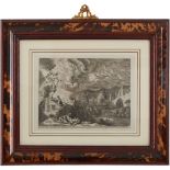CORNICE in tartaruga con incisione raffigurante "Scena Sacra". XX secolo Misure: cm 32 x 38