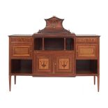 CREDENZA a quattro ante e due cassetti con orologio a tempietto nella parte superiore in