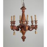 LAMPADARIO a cinque luci in legno dorato ad argento a mecca (rottura). XIX secolo Misure: h cm 70