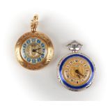 LOTTO composto da OROLOGIO da tasca Cler in argento 925 con smalti (g. 18) e da OROLOGIO da tasca