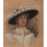 PITTORE DEI PRIMI DEL '900 TECNICA mista su carta "Figura femminile con cappello" - 1914, firmata in