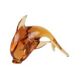V. NASON MURANO DELFINO in pasta di vetro colore ambra. Misure: cm 14 x 6 h cm 10